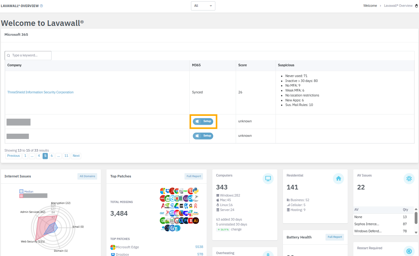 Setup Microsoft 365 Synchronization for breach discovery and M365 security configuration from multi-tenant Lavawall&reg; view