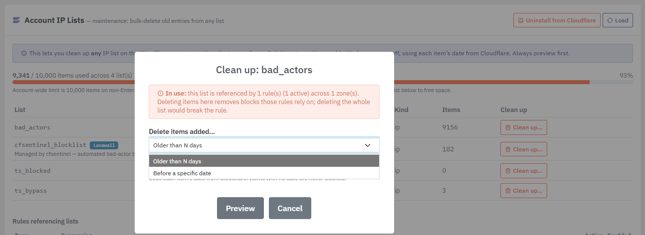 Account list capacity and proactive blocklist management