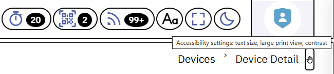 La barre d’outils de la console avec le contraste élevé activé, montrant des bordures marquées autour de chaque commande de la barre d’outils.