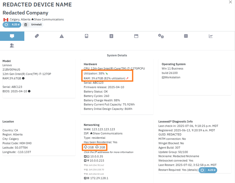 Device Detail System Statistics