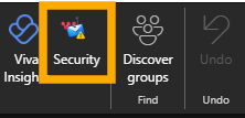 Outlook ribbon with the Security group collapsed to a single icon when screen space is tight